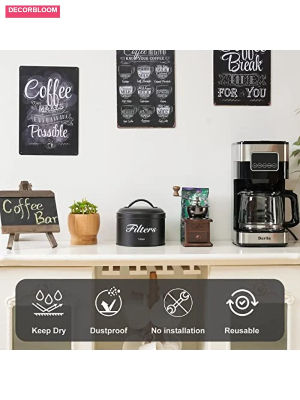 Rustic Metal Coffee Filter Holder with Lid Storage Canister